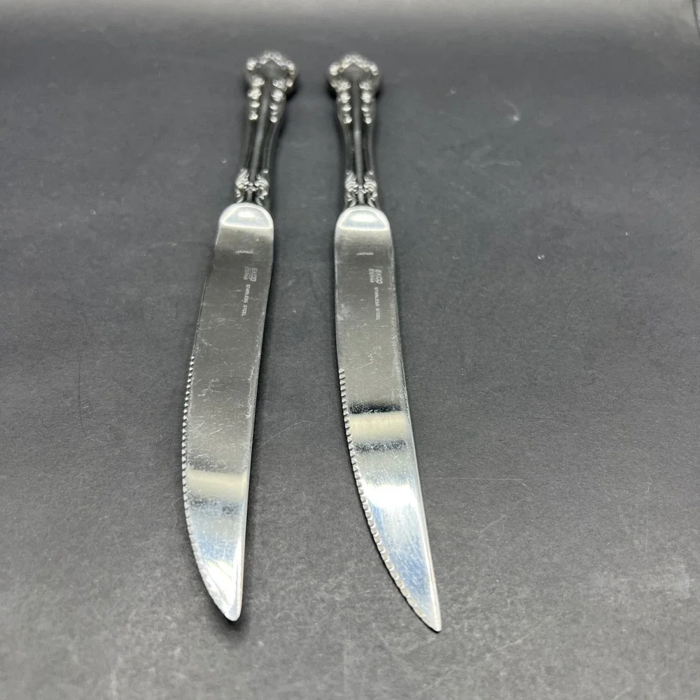 Pair‎ Ekco Eterna Stainless Steel Japan Serrated Dinner Knives Knife